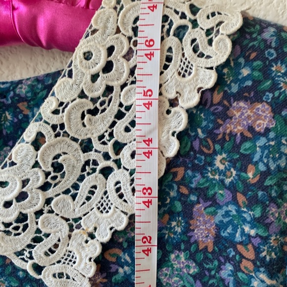 Laura Ashley, vintage, prairie, victorian, lace collar, greenish blue, eighties - Picture 12 of 16